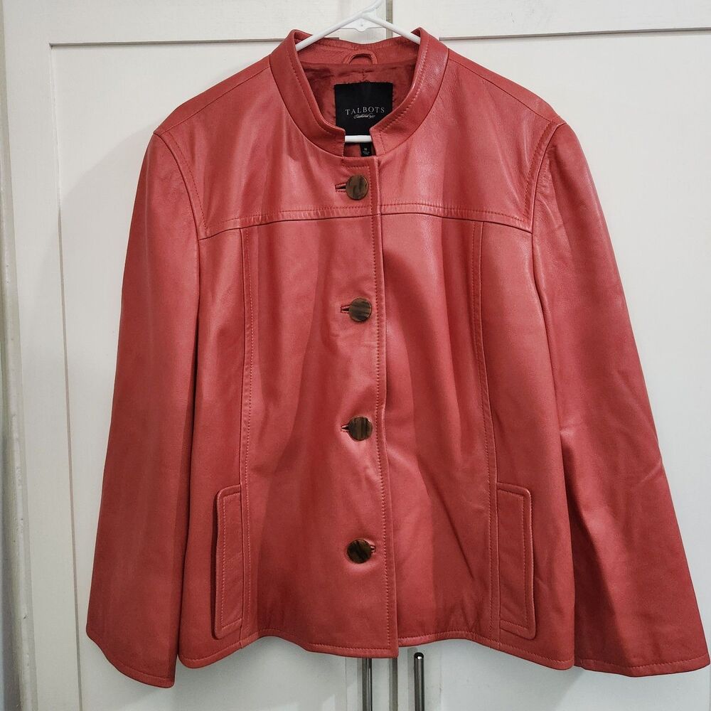Talbots Leather Jacket Blazer Womens 18 Jacket Salmon Soft Moto Y2K Luxe